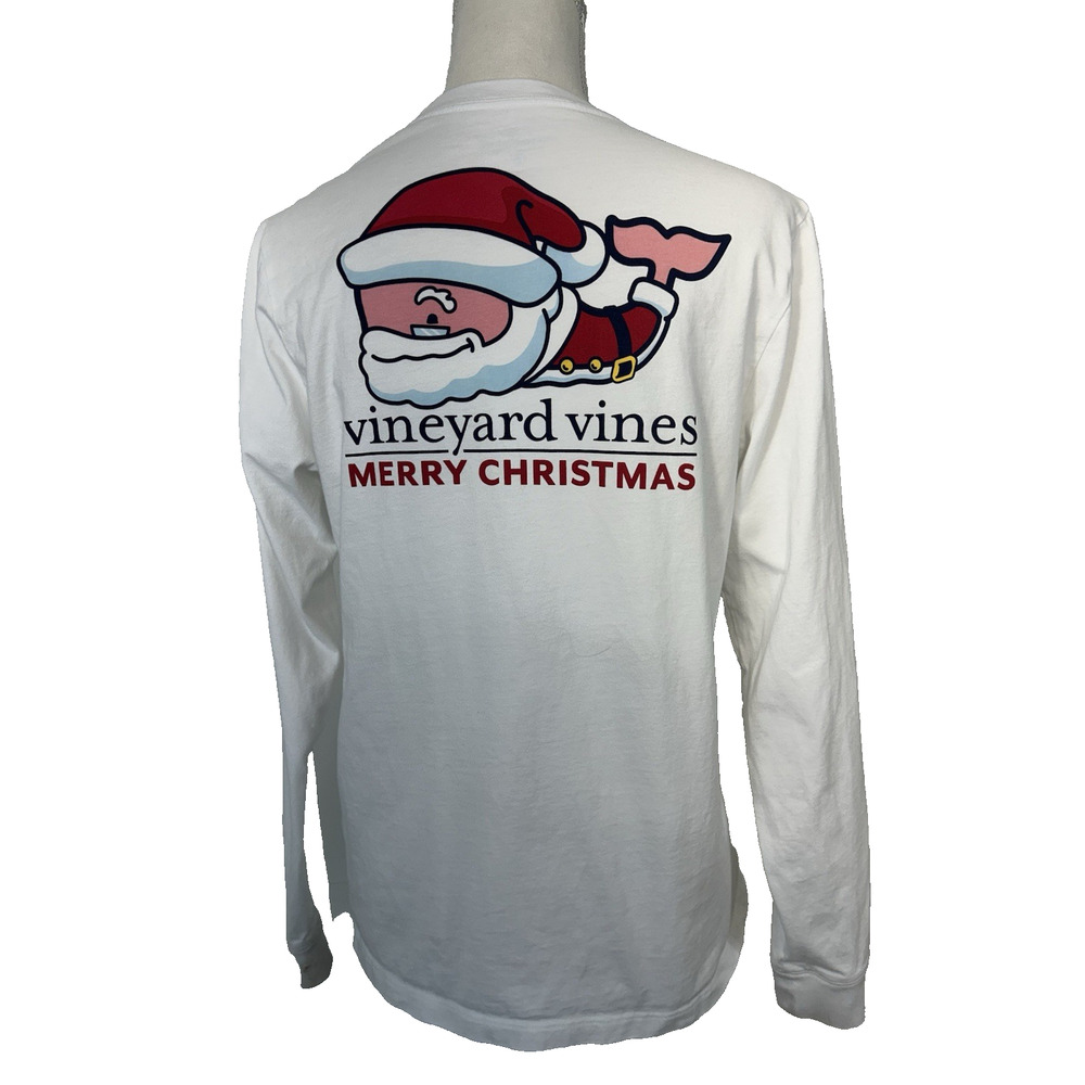 Vineyard Vines Merry Christmas Santa Whale Long Sleeve‎ T-shirt Kids Size XL